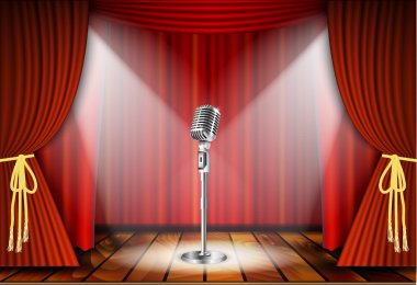 Microphone and red curtain clipart