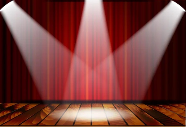 Escena teatral con cortinas rojas — Vector de stock