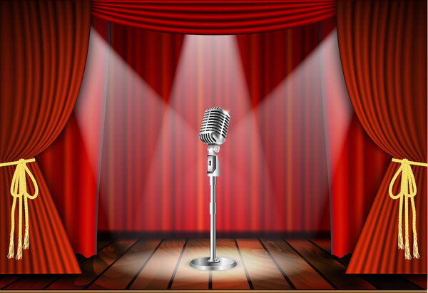 Microphone and red curtain