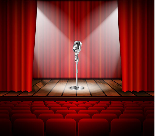 Microphone and red curtain