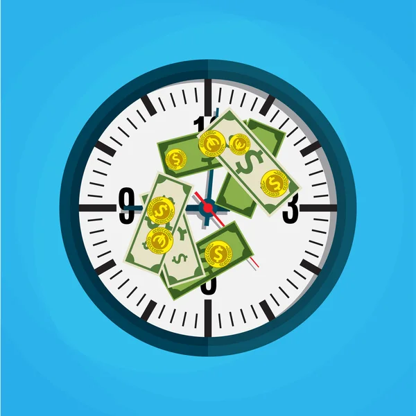 办公时钟和金钱 — 图库矢量图片