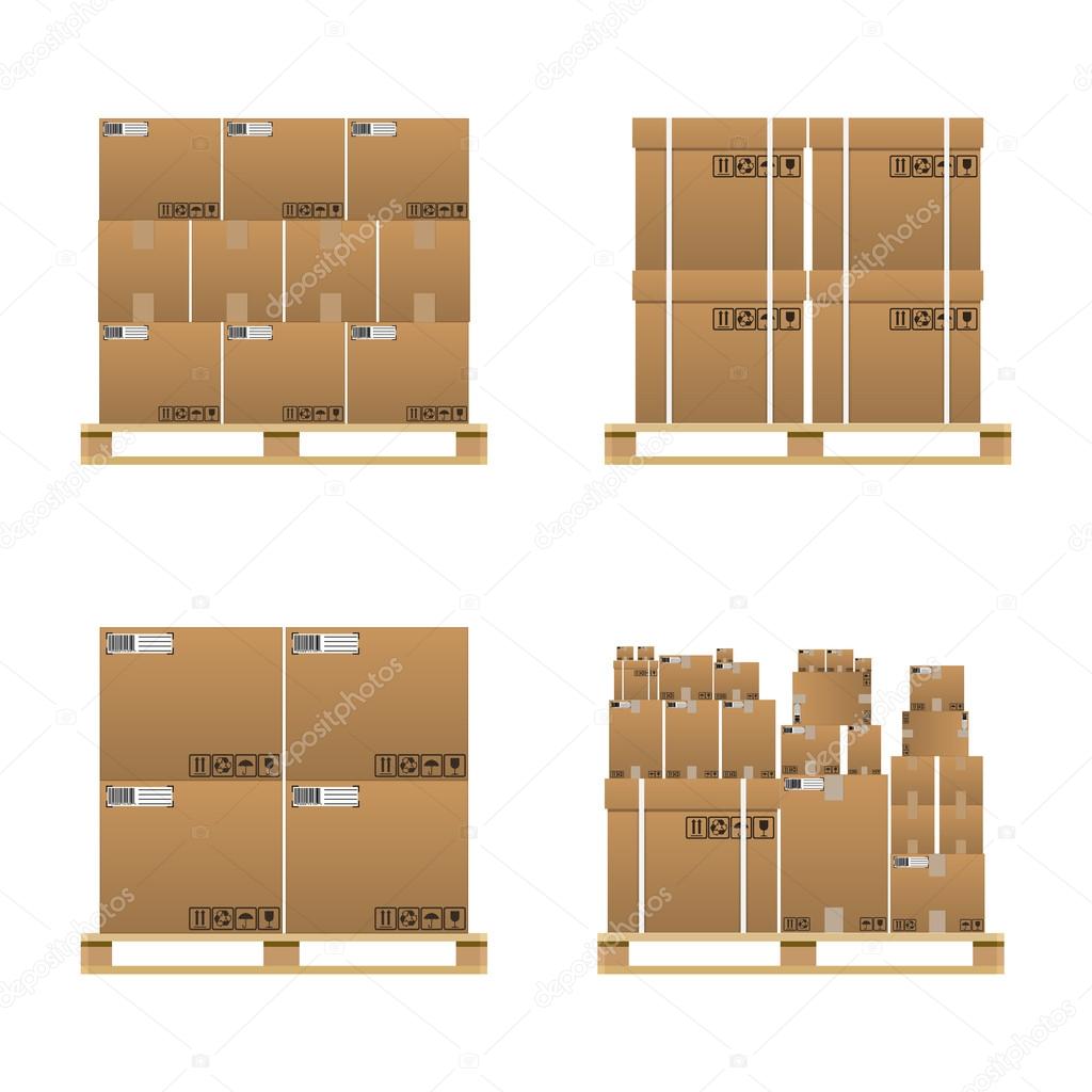 Set of closed brown carton delivery boxes