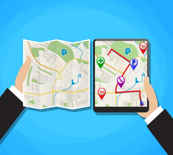 Weltkarte. mobile GPS-Navigation. — Stockvektor