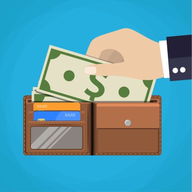 Bazı dolar ve kredi kartları ile Deri cüzdan.