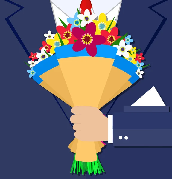 Cartoon zakenman hand met boeket bloemen — Stockvector
