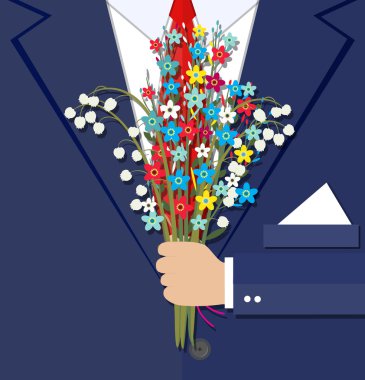 buket çiçek tutan karikatür işadamı el