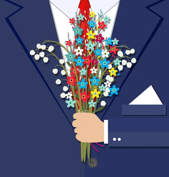 Kreslený podnikatel ruka drží kytici květin — Stockový vektor