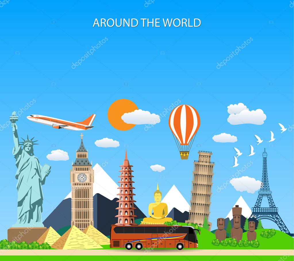 Travel to World. Stock Vector by ©drogatnev 107020200, image size:1023x909
