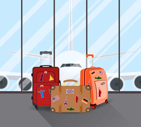 Maletas de viaje en el aeropuerto — Vector de stock