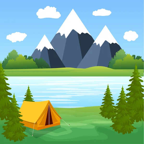 Палаточный лагерь туристическая лесная горная экспедиция — стоковый вектор