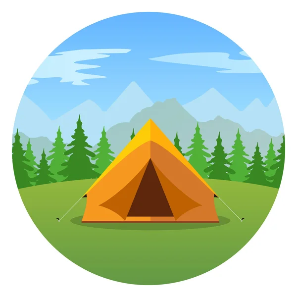 Tente de dessin animé dans un paysage de montagnes icône . — Image vectorielle