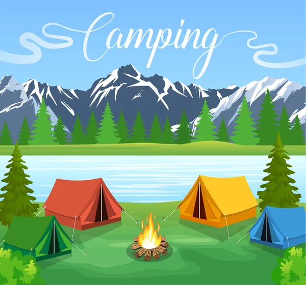 Wektor płaska ilustracja camping. — Wektor stockowy