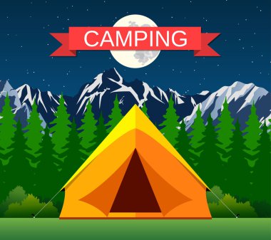 Ay ve yıldızların altında turist çadırı