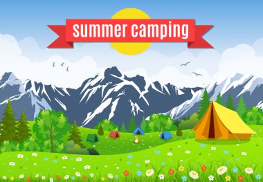 Vektör düz çizim kampı.