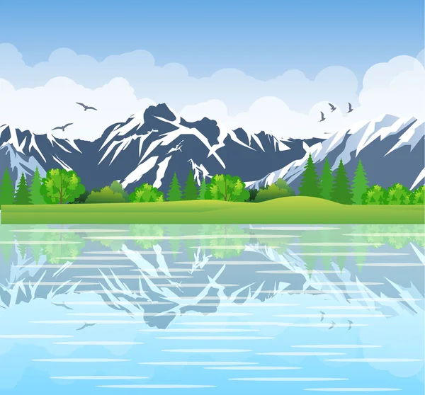 Paisaje de verano con prados y montañas — Vector de stock