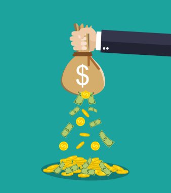 Para çantasını tutan karikatür işadamı el