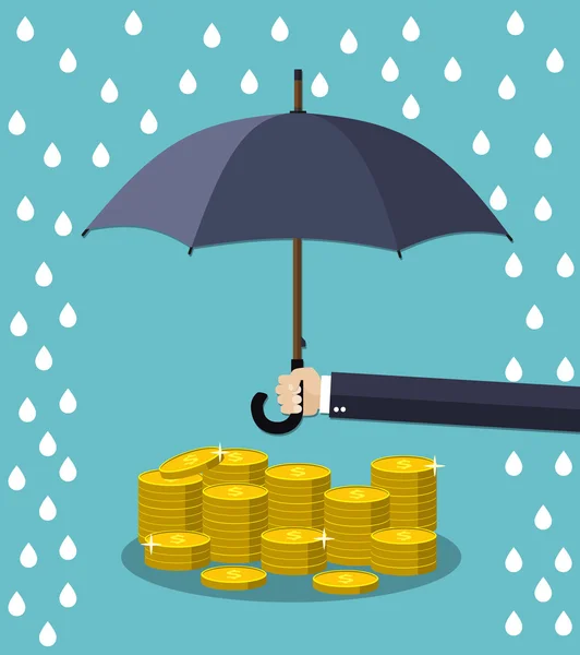 Hand holding umbrella under rain — Stock Vector
