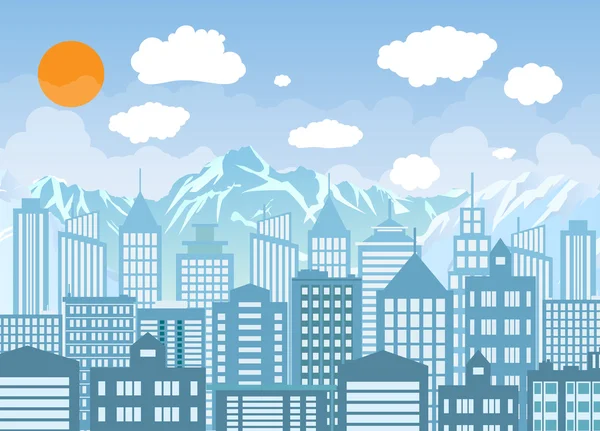 Edificios silueta con ventanas paisaje urbano con nubes . — Vector de stock