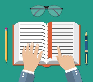 Kitap okuma kişi kavramı el ile düz simgesi