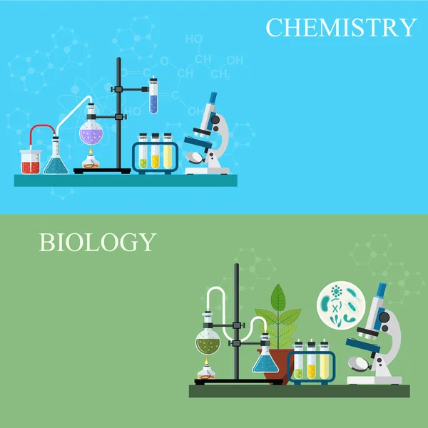 Biology and Chemistry laboratory workspace — Stock Vector