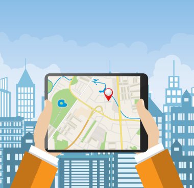 tablet pc ile navigasyon uygulama karşı elini tutar