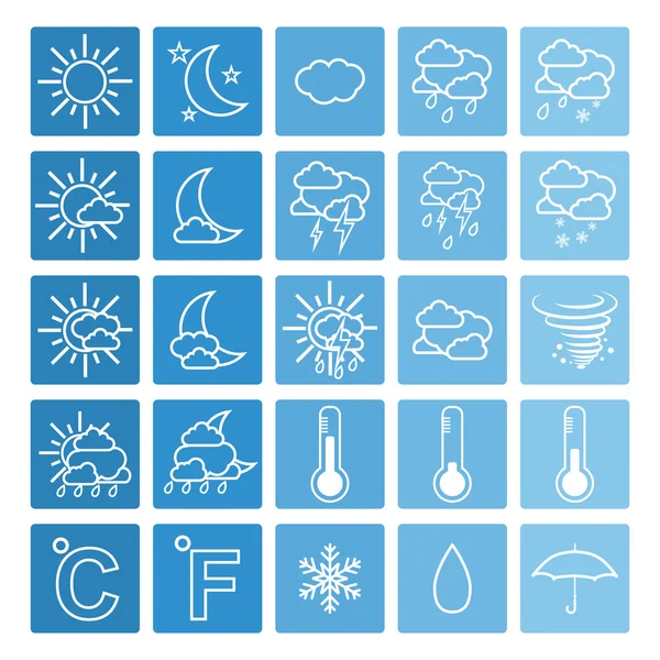 Icone meteo su sfondo blu . — Vettoriale Stock