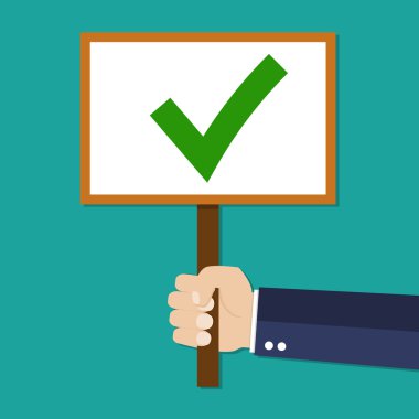 Karikatür İşadamı el yeşil kene ile işareti tutun