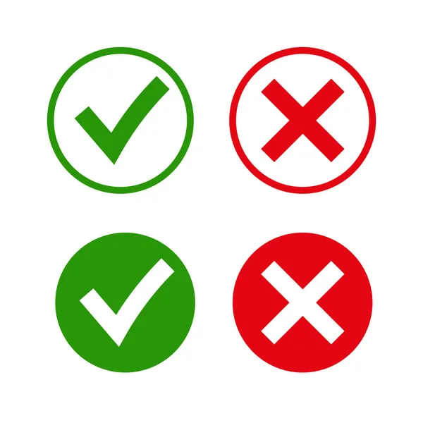 Πράσινο σημάδι επιλογής Ok και κόκκινο X εικονίδια, — Διανυσματικό Αρχείο