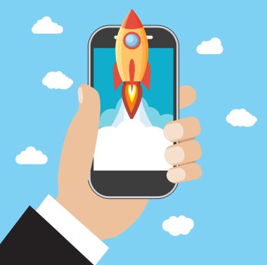 El ile başlatmak roket smartphone tutar.