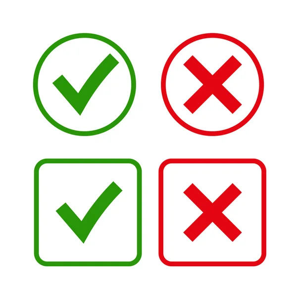 Зелена позначка ОК і червоні піктограми X , — стоковий вектор