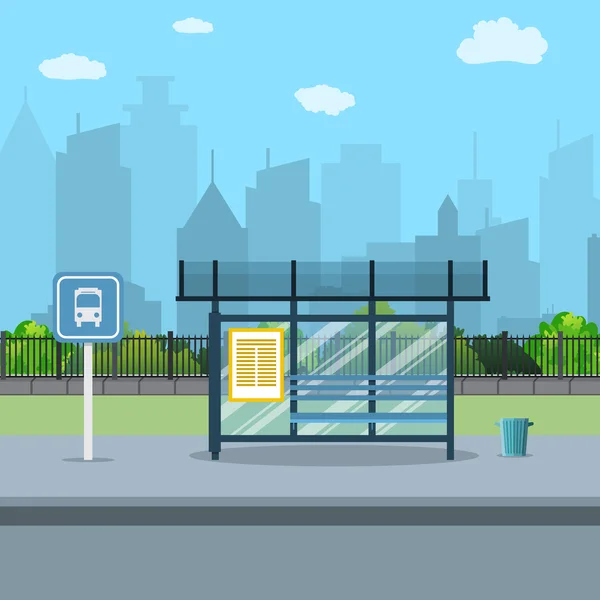 Buszmegálló, városi háttér . — Stock Vector