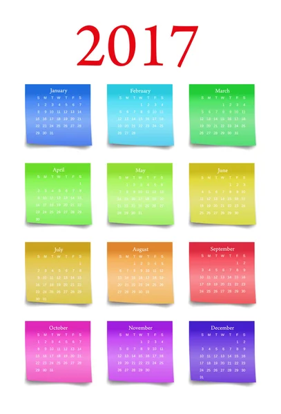 Calendrier 2017. Semaine commence à partir de dimanche . — Image vectorielle