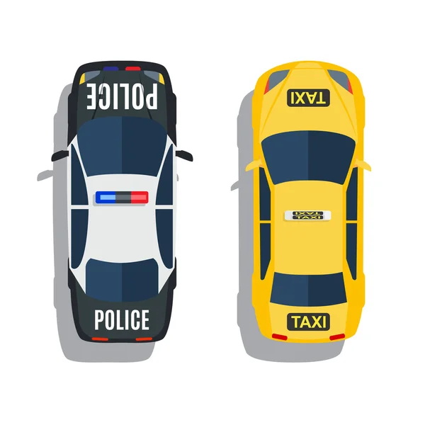 Policía y taxis coches vista superior vector conjunto . — Vector de stock