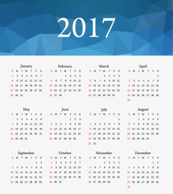 Takvim 2017. Pazar hafta başlıyor.