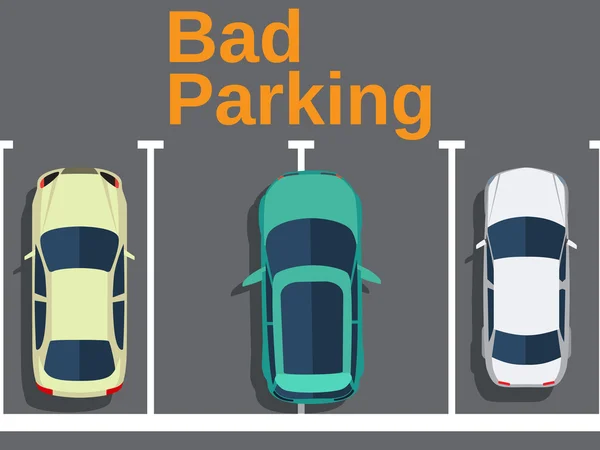 Rossz parkolás. Autók felülnézet. — Stock Vector