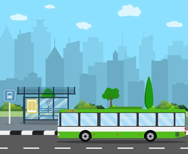 Paragem de autocarro com City Skyline —  Vetores de Stock