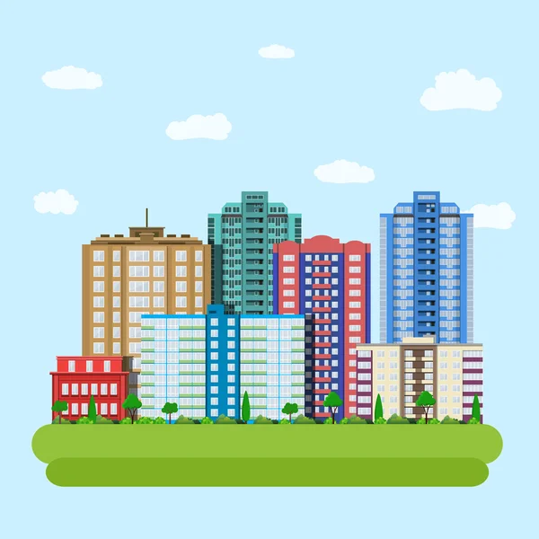 Ciudad moderna centro verde centro — Vector de stock