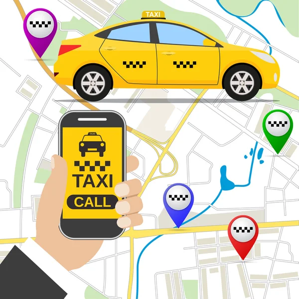 Smartphone s taxi služby aplikace — Stockový vektor