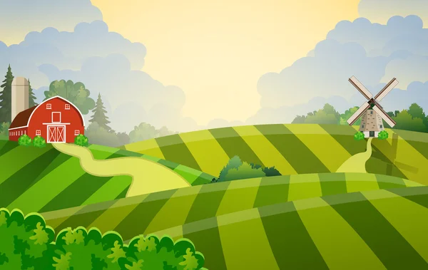 Campo de siembra verde granja de dibujos animados , — Archivo Imágenes Vectoriales