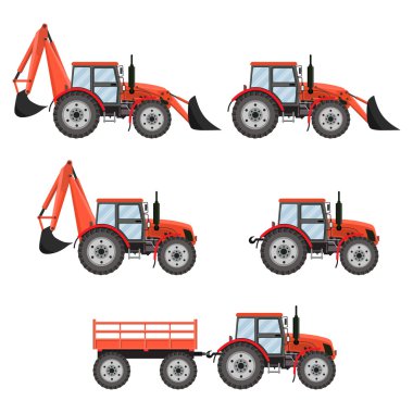 Tractor, excavator, bulldozer set. clipart