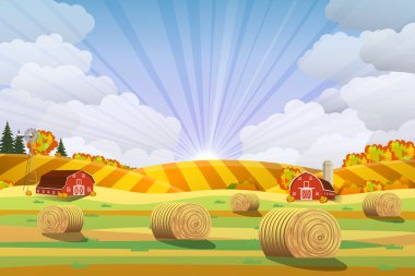 Kırsal manzara haystacks alanları ile.