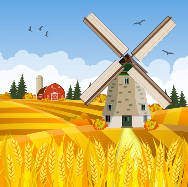 Prachtige cartoon vallen boerderij scène — Stockvector