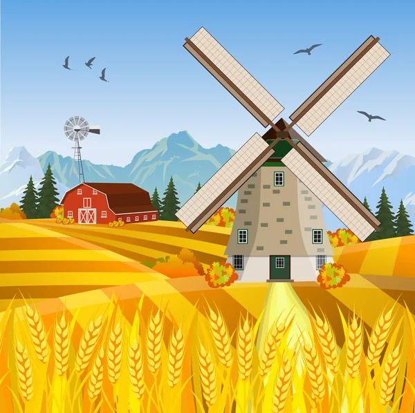 Prachtige cartoon vallen boerderij scène — Stockvector