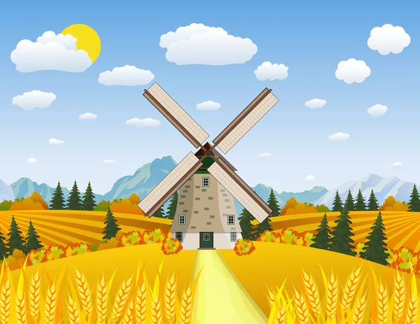 Prachtige cartoon vallen boerderij scène — Stockvector