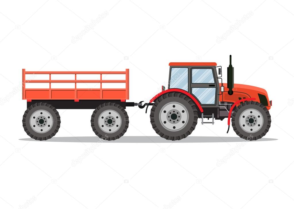 red tractor with semi-trailer