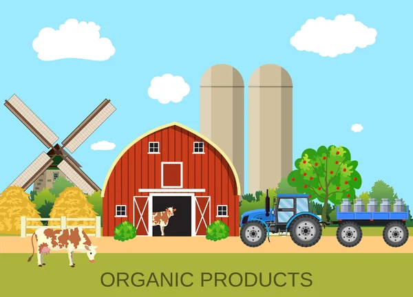 多彩的牛奶农场生活与自然的经济 — 图库矢量图片
