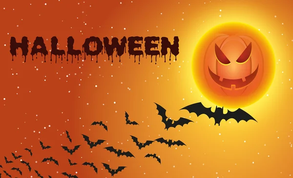 Halloween background with flying bats over moon — Stock Vector