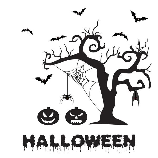 Spooky Halloween ağaç, kabak silüeti — Stok Vektör