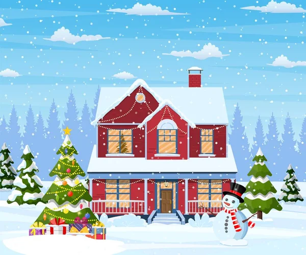 Suburban house covered snow. — Stock Vector