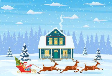 Karlı Noel manzaralı ev